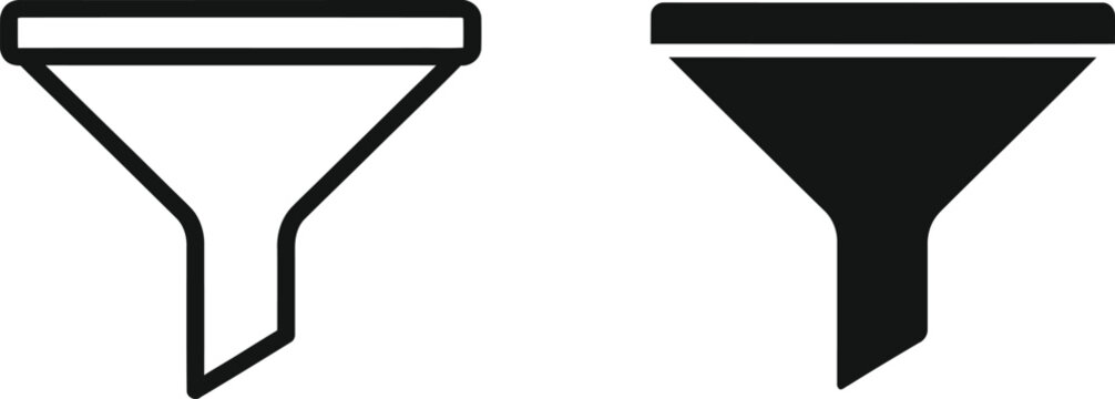 Set of two funnel icons represented in outline and solid styles for professional data management systems