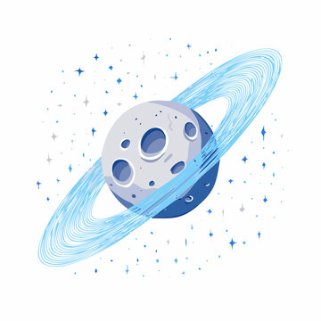 Stylized Planet with Rings and Stars