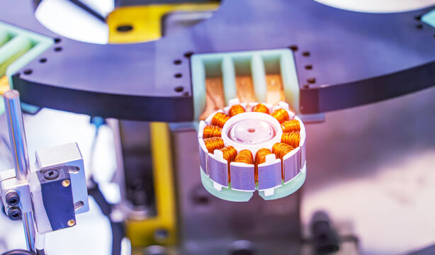 copper coils inside electric motor,Rotor of electric motor with Robotic and Automation system control application in factory