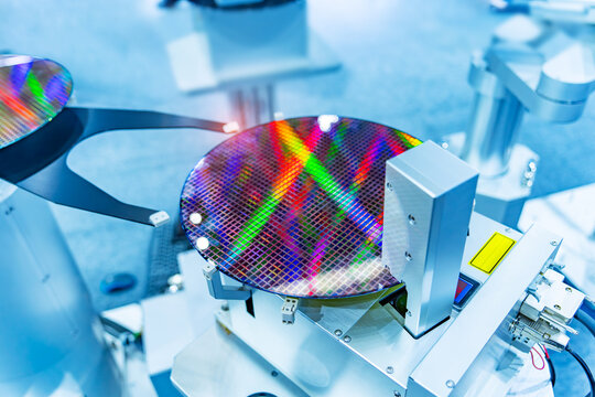 Silicon Wafers and Microcircuits with Automation system control application on automate robot arm