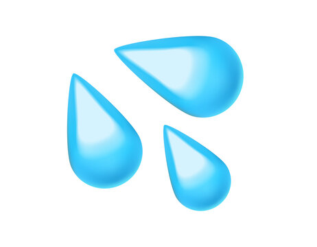 Three glistening gradient glossy blue water droplets