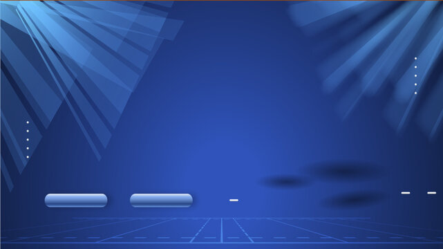 Abstract blue technology background featuring glowing light rays and perspective grid floor for modern corporate presentation and futuristic designs
