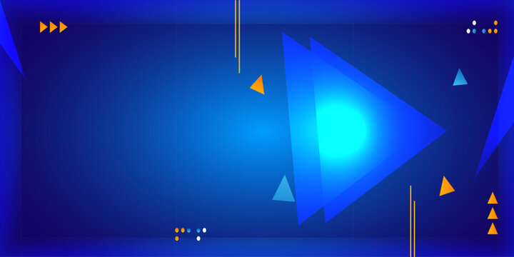 Abstract blue geometric background featuring glowing triangles and play button icon for modern digital technology and multimedia design projects.
