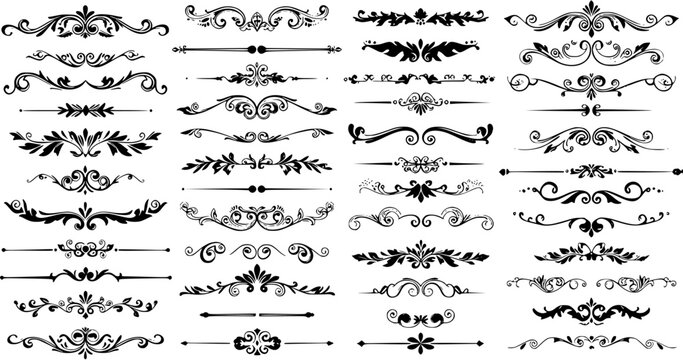 Decorative Black Dividers: Ornate Flourishes and Text Separators Vector Collection