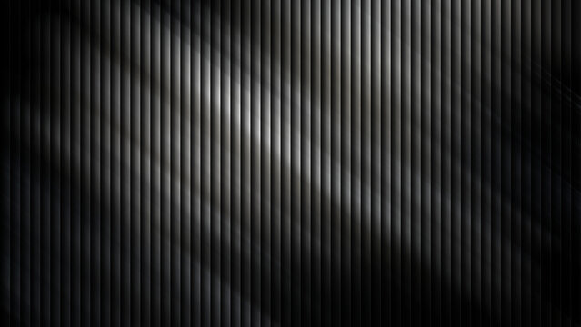 Abstract dark metal surface with vertical ribbed texture and dramatic diagonal lighting effects for sophisticated modern backgrounds and industrial graphic design projects with minimalist aesthetic