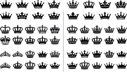 Crown silhouette collection with royal king queen tiara and ornate crowns black vector set for heraldry design © Niheranjan