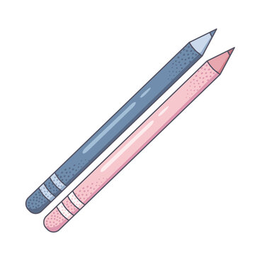 Hand-drawn illustrations of pink and blue cosmetic makeup pencils