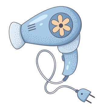hand-drawn illustration of a blue hair dryer
