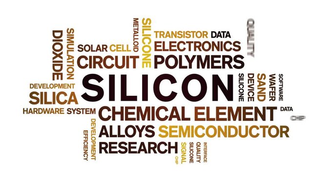 Silicon animated word cloud-text design animation tag kinetic typography seamless loop.