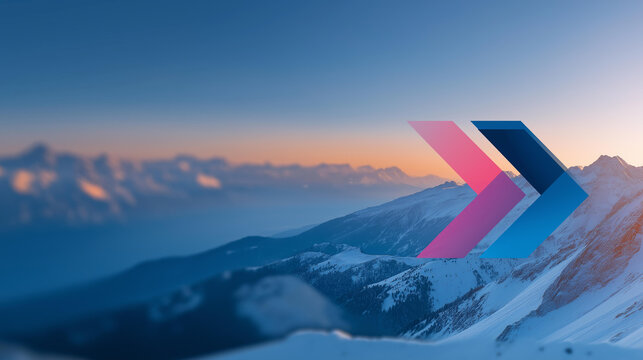 Blue and pink arrow shape displayed against an aerial background for a directional and abstract design concept. Blue pink arrow, directional abstract, aerial display, design