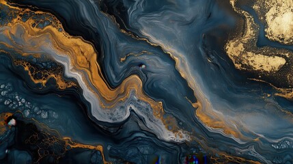 Obraz premium Abstract liquid gold and dark blue marble swirl background