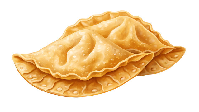 Two golden Indian papadums, crispy and thin, isolated on a transparent background.