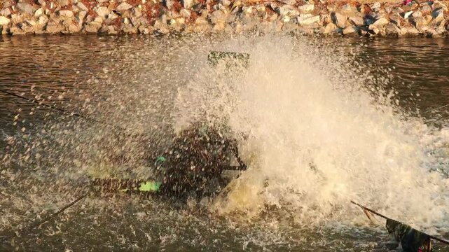 Water turbine, for adding oxygen to water.