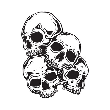 illustration art hand drawn black and white skull pilled up tattoo vector thirt design