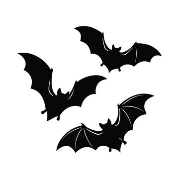 Flying Bat Silhouette Set &ndash; Halloween Black Vector Illustration