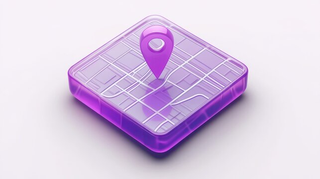 3D isometric city map with location pin isolated on white background