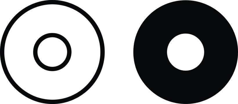 Two circular shapes showing one outlined ring and one solid disk with a central hole