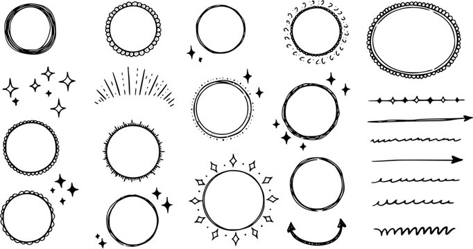 Hand-Drawn Doodle Frames and Borders: Circles, Stars, Arrows - Vector Collection