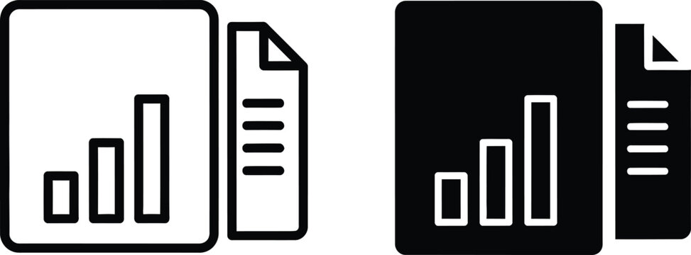 Two styles of document icons featuring bar charts and list elements for professional business data visualization