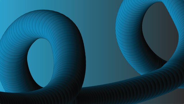 Abstract blue tubular ribbon loop illustration, modern vector design with striped gradient curves on dimensional background