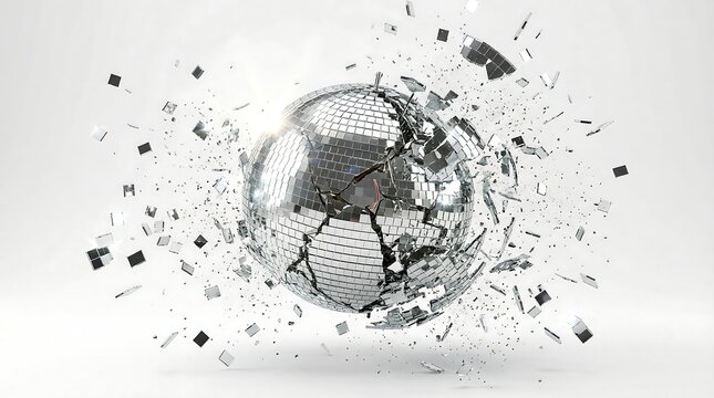 Exploding Silver Disco Ball with Flying Mirror Fragments