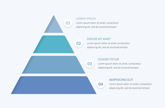 Business infographic template featuring a four-level pyramid chart designed for professional presentations, data visualization, and marketing reports to show hierarchy or process steps