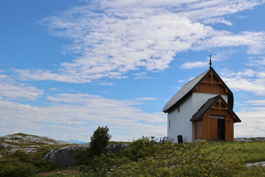 Petter Dass, a small, idyllic chapel, is located on a hill near Trana, Norway's oldest fishing village