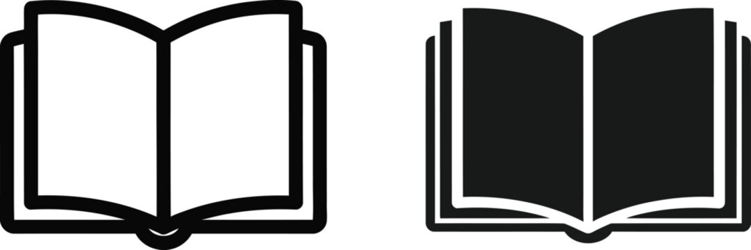 Pair of open book icons for educational materials library interfaces and academic reading literature symbols