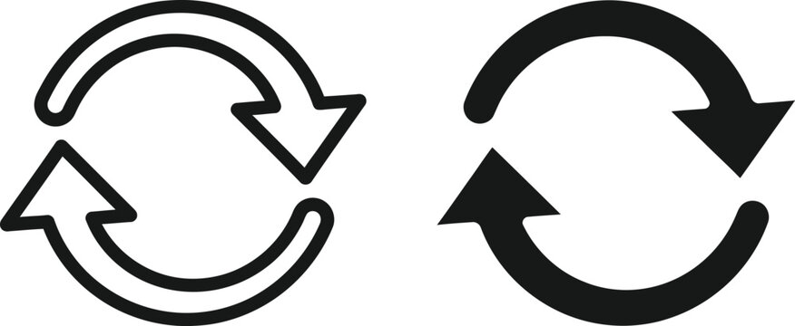 Two circular arrows forming a cycle icon representing progress and movement for digital interface navigation elements