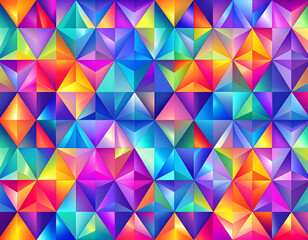 Fototapeta premium Vibrant seamless wallpaper pattern of kaleidoscopic prisms with shifting geometric triangles in rainbow gradients and clean vector lines generative AI