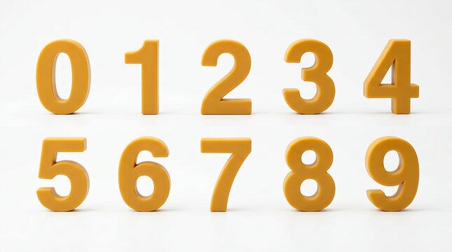 Bold Orange 3d Numbers Arranged in Two Rows on White Studio Background