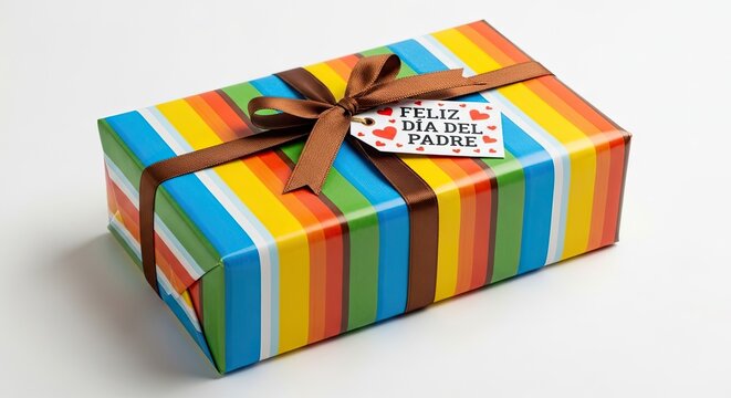 Colorful gift box with ribbon and tag festive celebration present
