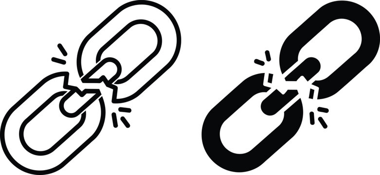 Broken metal chain link icons illustrating connection failure and security breach for digital network safety