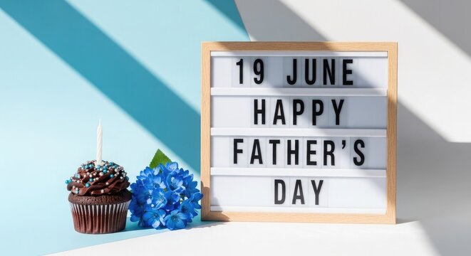 Father's day celebration with cupcakes and a lightbox message