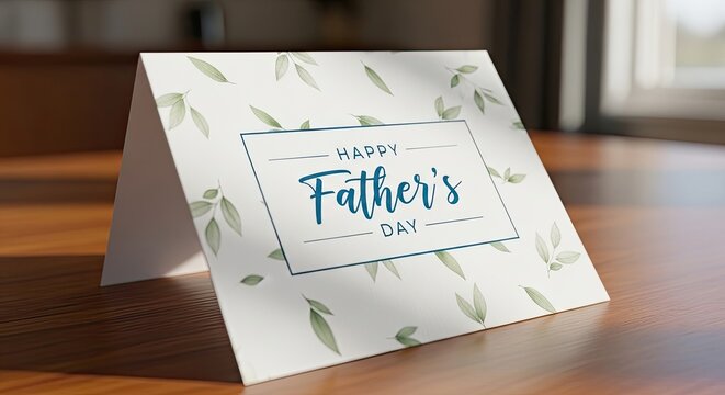 Father's day card displayed on a wooden surface celebrating parenthood