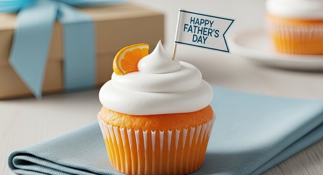 Festive orange and white cupcake with 'happy fall y'all' topper