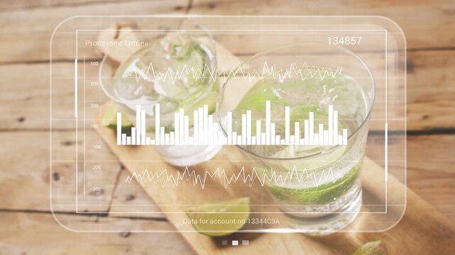 HUD overlay fading in triggers bars and waves animating over glasses, showing live drink stats
