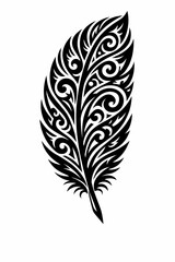 Obraz premium Stylized black and white tribal feather with intricate swirling patterns.