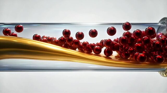 Medical healthcare animation Iridescent red chrome within transparent crystal glass human organ anatomy vessels, a seamless loop against a white background