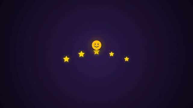 Emoticon Collecting Stars Animation Showcasing Rating System Progression from Sad to Happy Face for Customer Feedback