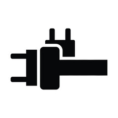 Obraz premium Minimalist electric plug icon, black power connector silhouette, electrical hardware vector symbol for energy apps
