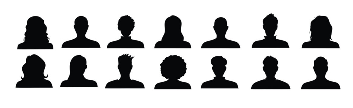 grid of diverse male and female user profile silhouettes vector illustration