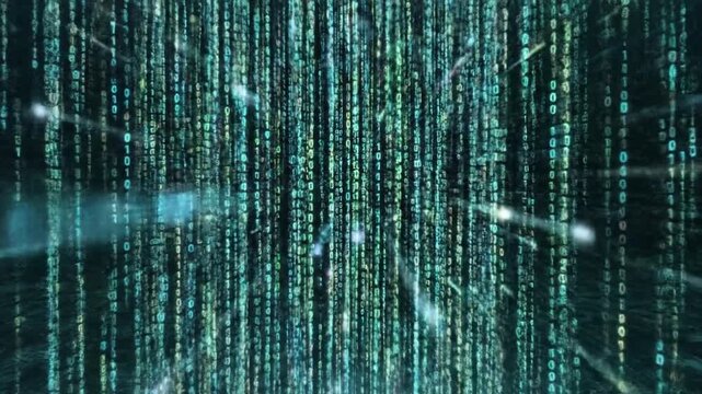 Abstract Digital Matrix Data Stream Flowing Through Network Connections.