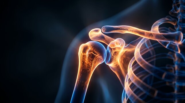 Glowing Human Shoulder Joint Anatomy Shown in Medical Xray Illustration