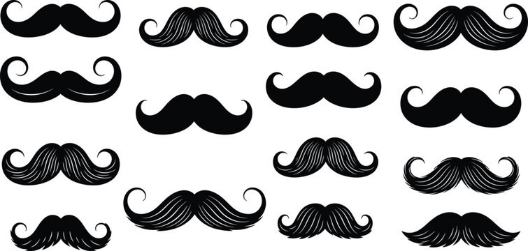 Collection of black mustaches on white background facial hair
