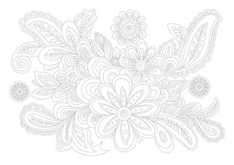 Fototapeta premium Intricate floral and paisley pattern coloring page, line