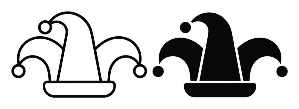 Two Jester Hats: One Outline, One Solid Black