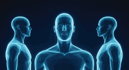 A striking digital rendering showcases three translucent human heads facing forward left and right © grvect02