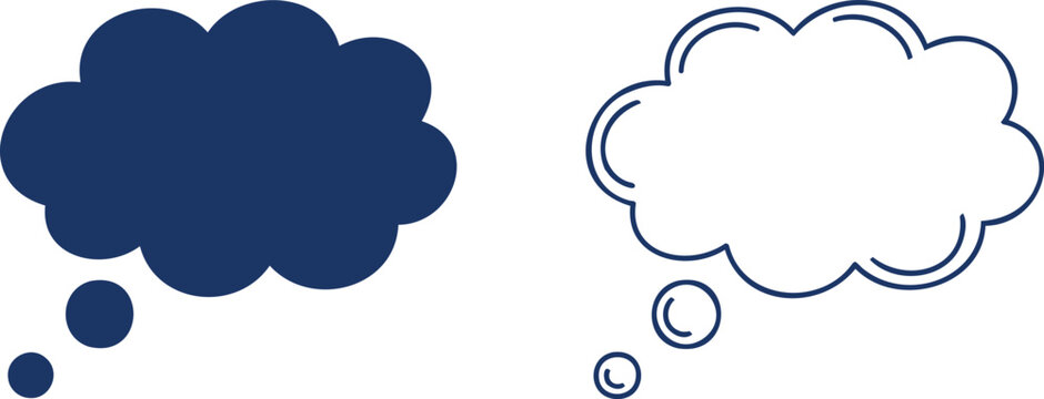 Two thought bubble in solid and line styles on a white background