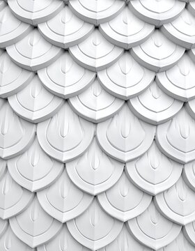 A close-up view of a white, fish-scale patterned surface